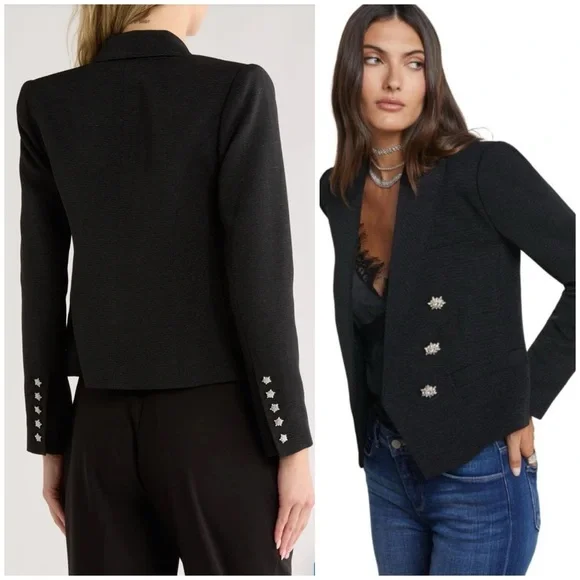 NWT L'AGENCE Brooke Double-Breasted Blazer in Black Rhinestone SZ US 12 - Picture 2 of 9